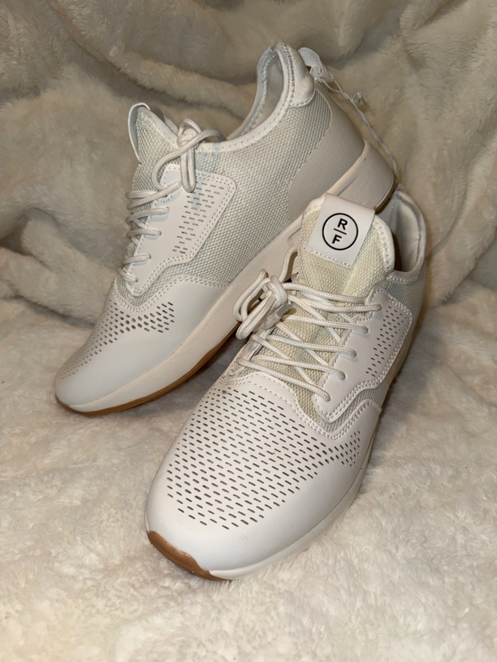 Reserved Footwear New York Men's Off-White Knit Lace-Up Sneakers with Gum Sole